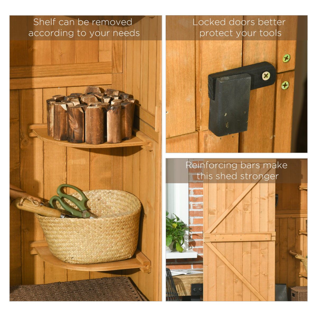 Outsunny Wooden Garden Storage Shed with 3 Detachable Shelves, Outdoor Tool Cabinet, Brown, 77 x 54.2 x 179 cm