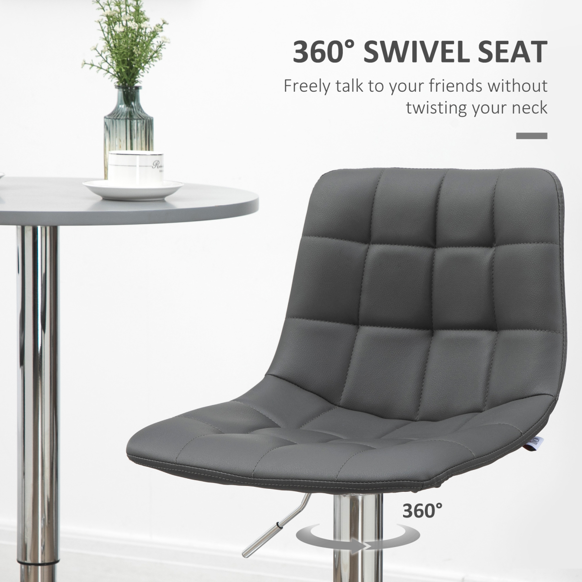HOMCOM Set of 2 Adjustable Swivel Breakfast Dining Stools with Footrest, Faux Leather, Grey