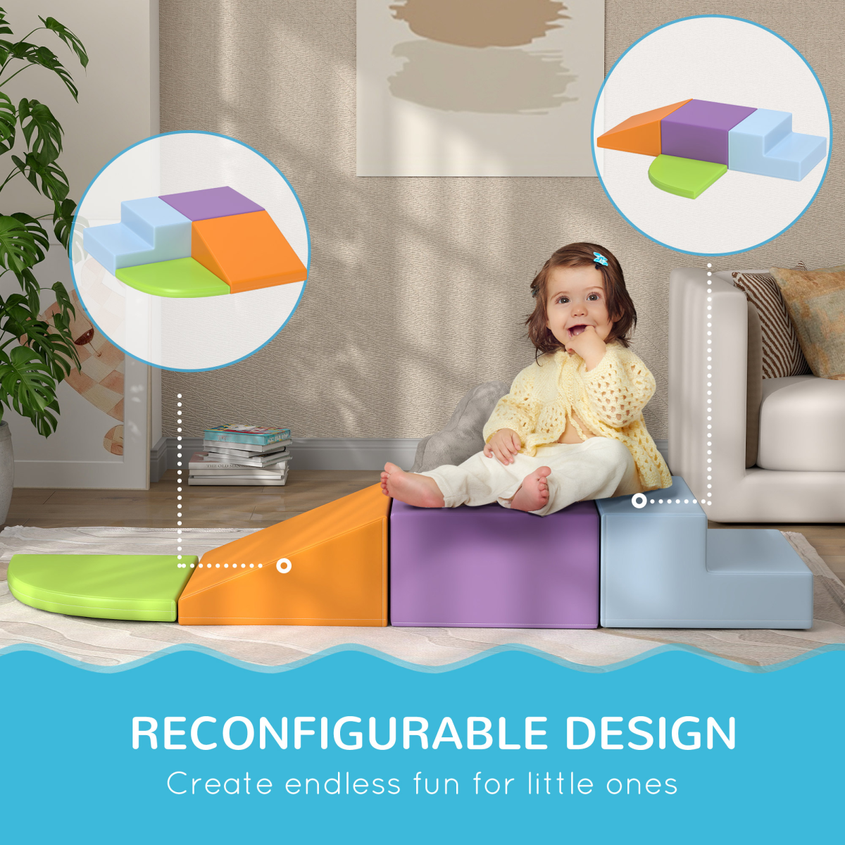 HOMCOM 4-Piece Soft Foam Climb and Crawl Play Set for Ages 1-3