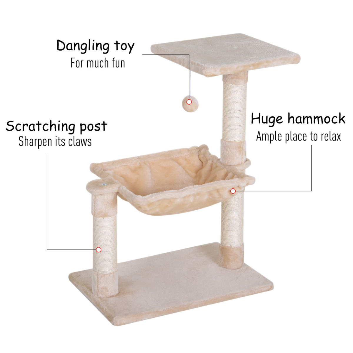 Pawhut Cat Activity Tree Two-Tier Play Tower with Sisal Scratching Posts, Hammock and Top Perch
