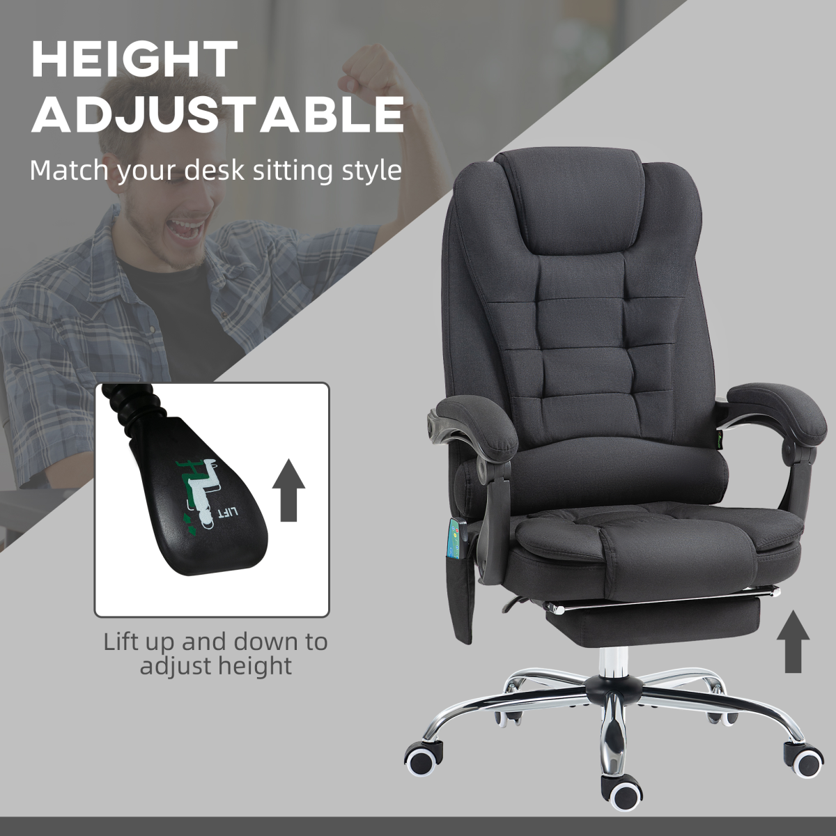 Vinsetto Massage Office Chair with Heat, Recline & Footrest, Black