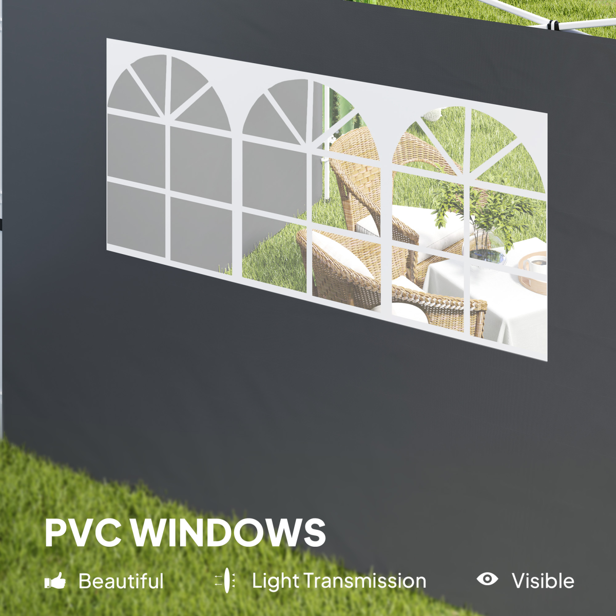 Outsunny 2-Piece Gazebo Replacement Side Panels with Window, Dark Grey