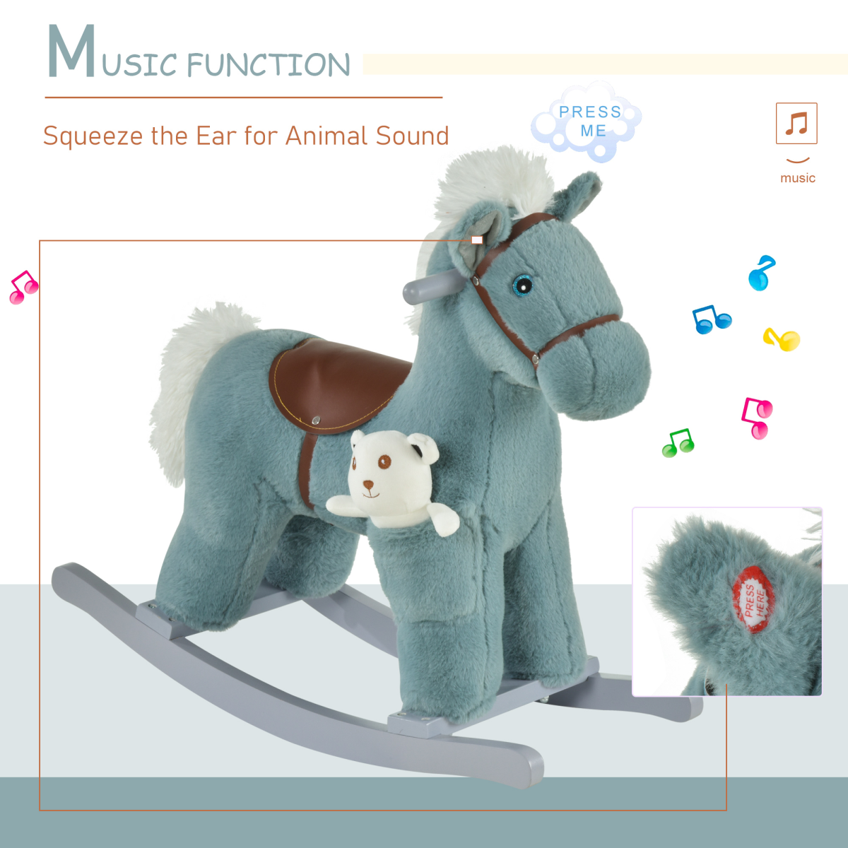 HOMCOM Kids Plush Ride-On Rocking Horse with Sounds & Handle Grip