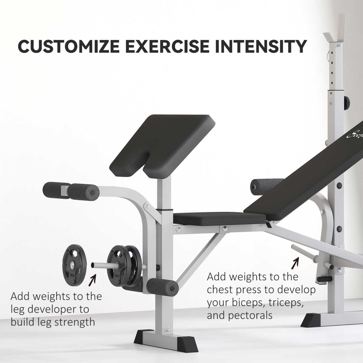 HOMCOM Adjustable Weight Bench with Squat Rack & Leg Developer, Grey