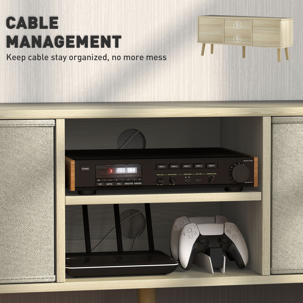 HOMCOM TV Cabinet Stand with Shelves & Drawers, Natural Wood