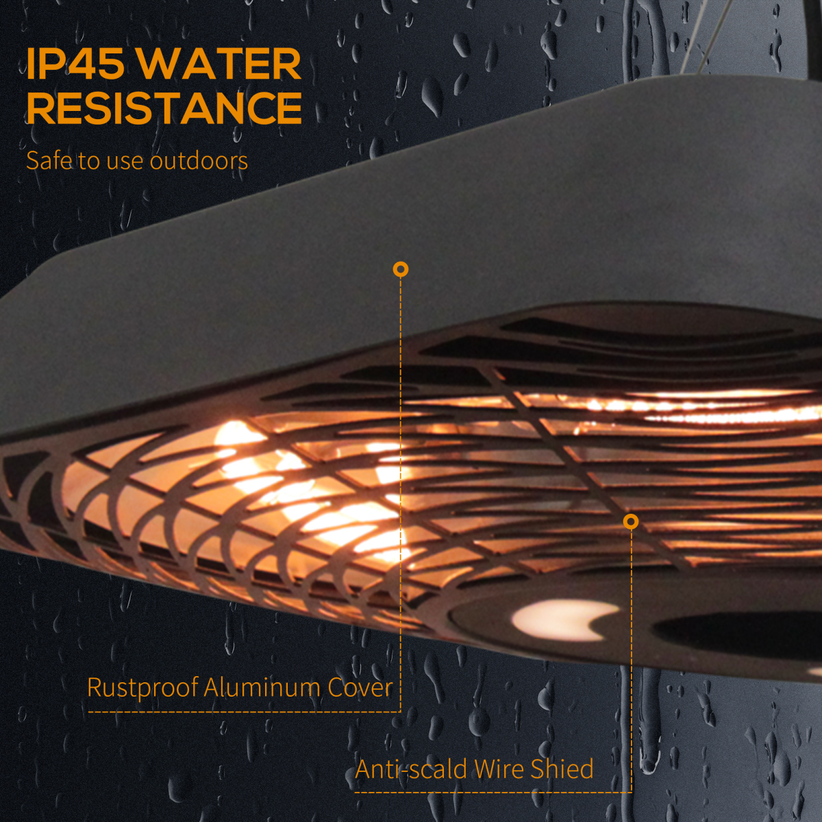 Outsunny 2000W Halogen Hanging Patio Heater with Remote, Black