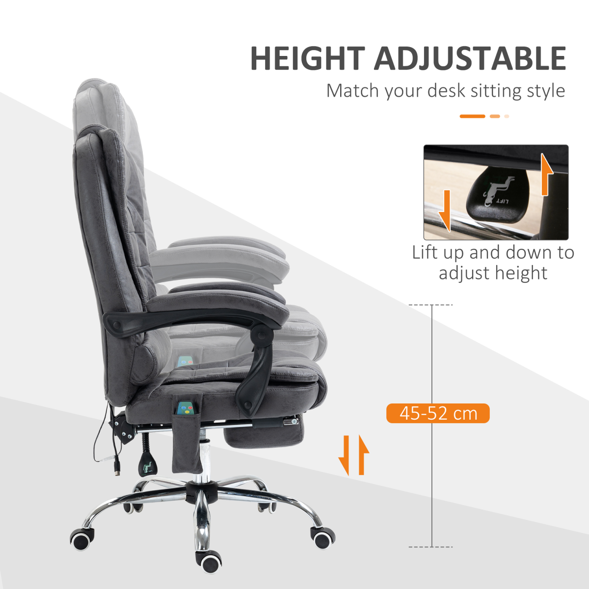 Vinsetto High Back Heated Massage Reclining Office Chair, Dark Grey