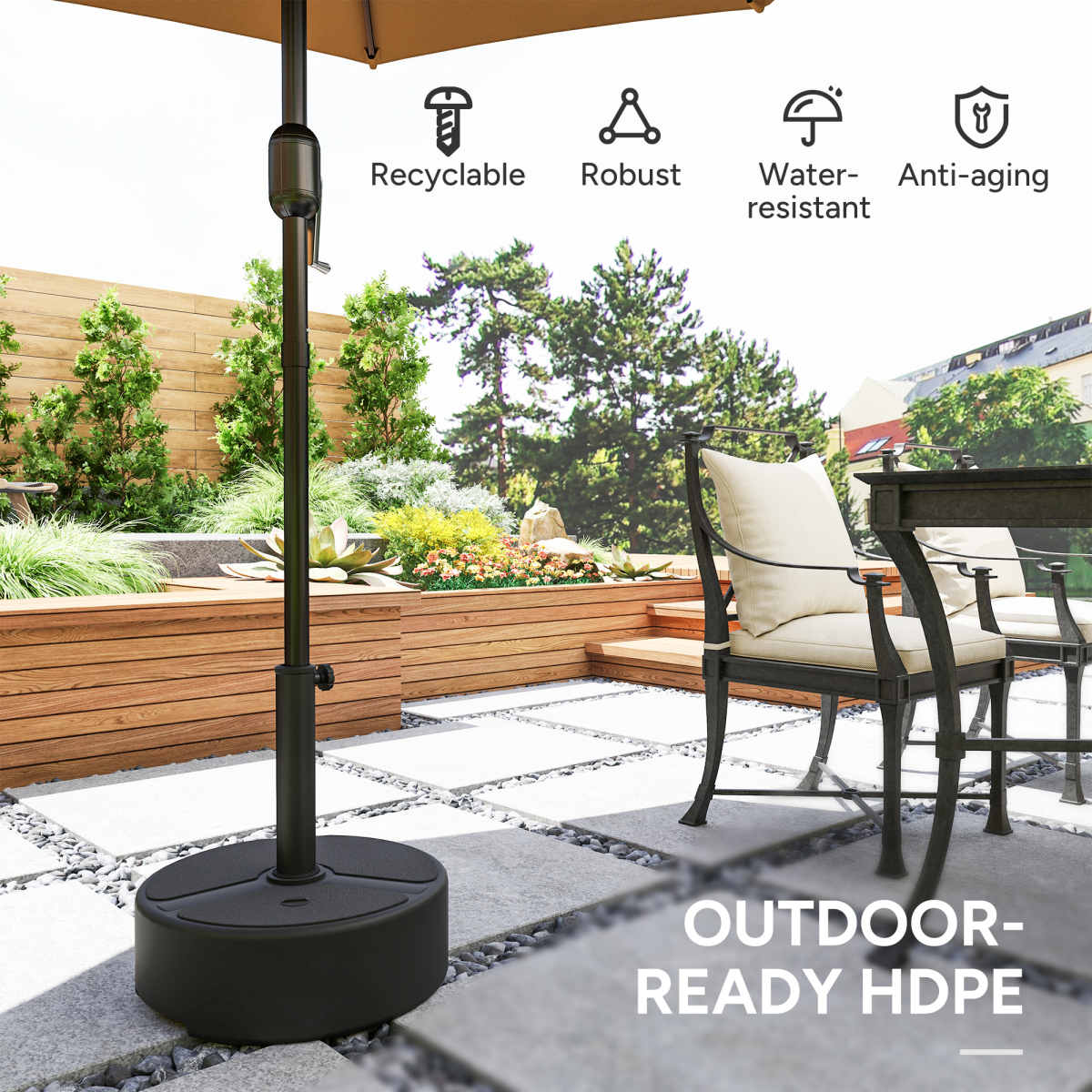 Outsunny Round Garden Parasol Base, Sand or Water Fillable Stand for 38 mm and 48 mm Poles, Black