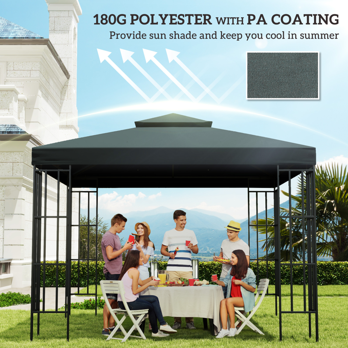 Outsunny 3m 2-Tier Gazebo Replacement Canopy Top Cover, Charcoal Grey