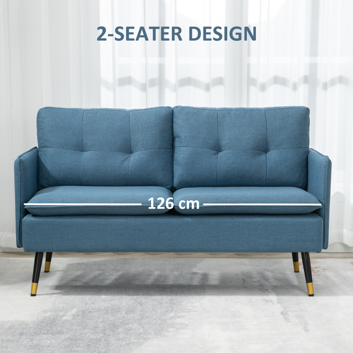 HOMCOM 2 Seater Fabric Sofa, Button Tufted Love Seat, Dark Blue