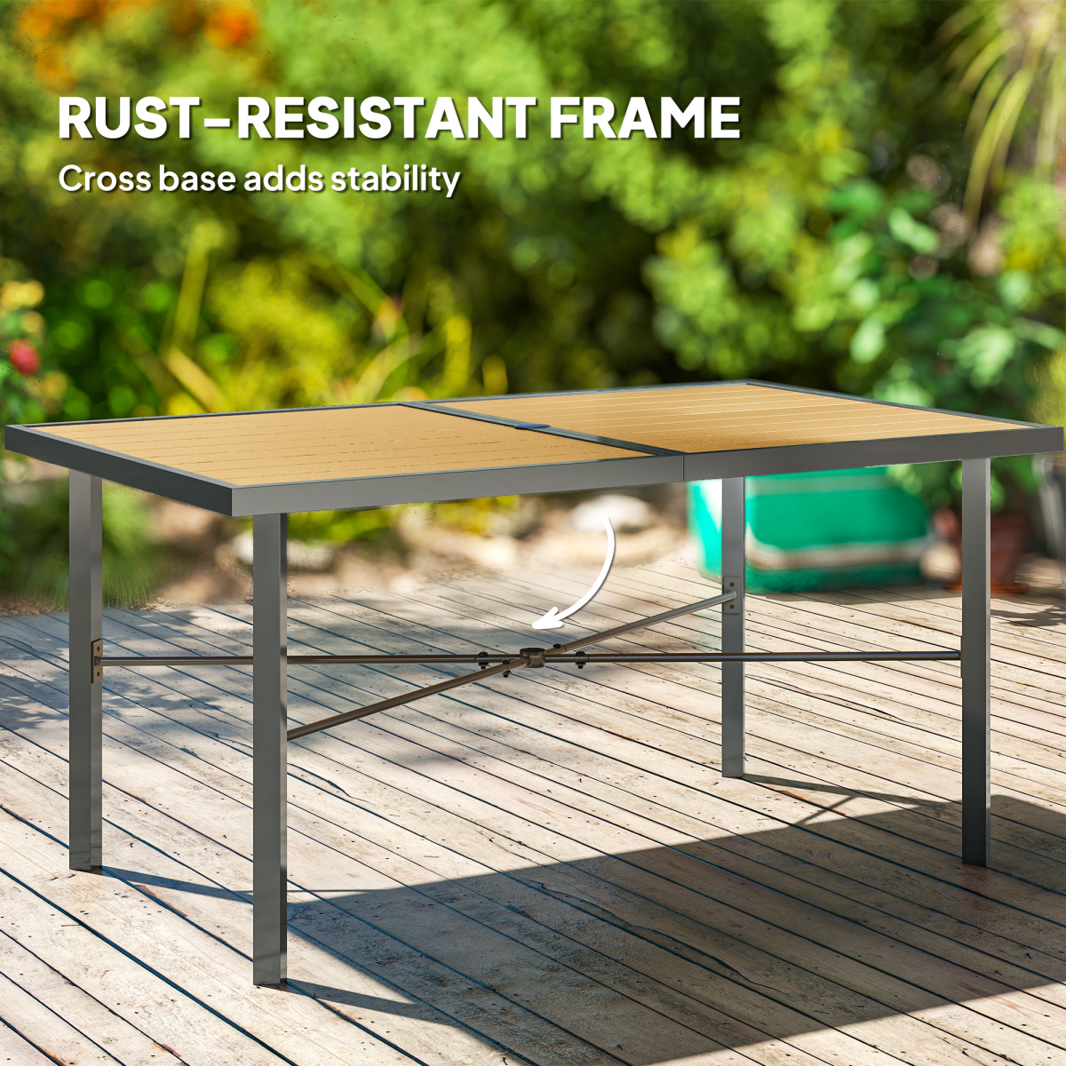 Outsunny Outdoor Garden Dining Table for 6 with Umbrella Hole