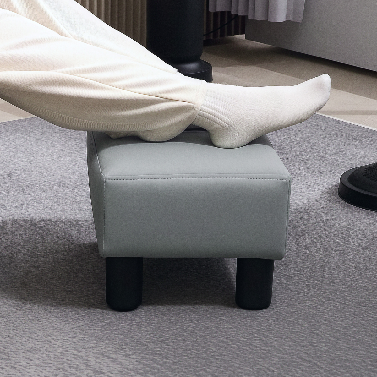 HOMCOM Grey Faux Leather Footstool with Foam Padding, 100kg Capacity