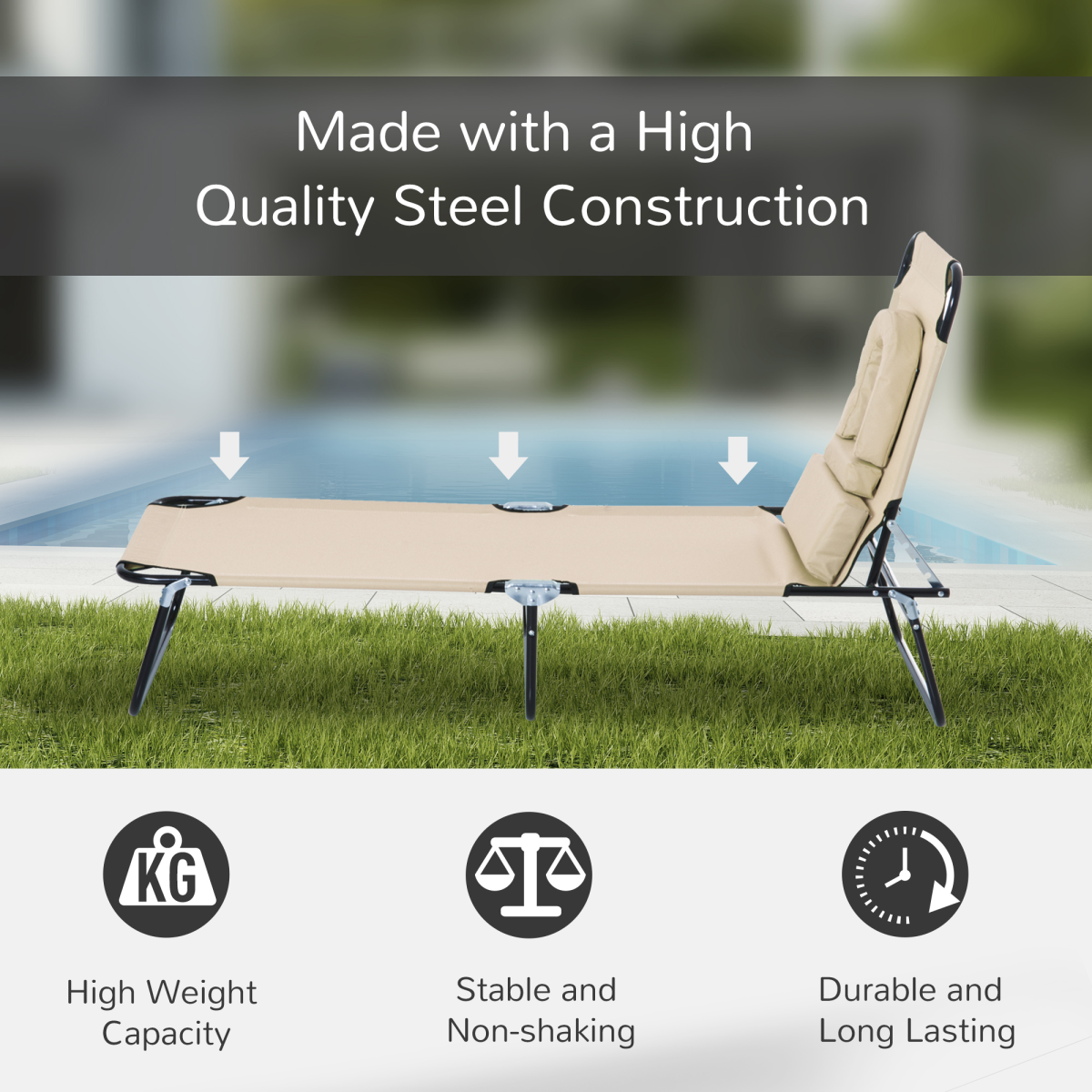 Outsunny Foldable Sun Lounger Reclining Chair with Padded Face Hole, Adjustable Backrest, Beige