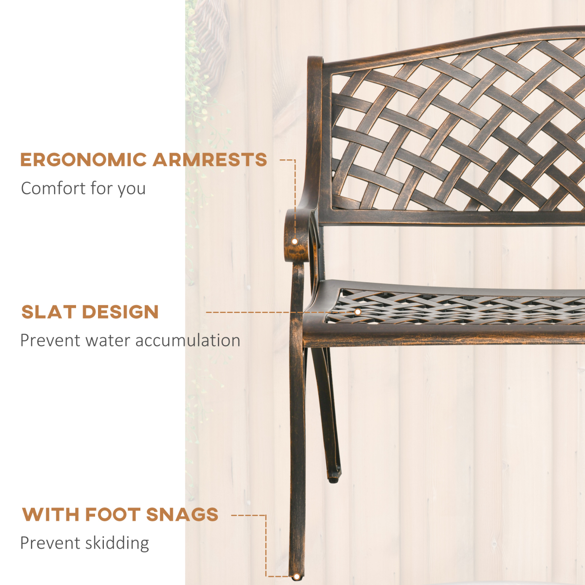 Outsunny Cast Aluminium 2 Seater Outdoor Bench, Bronze