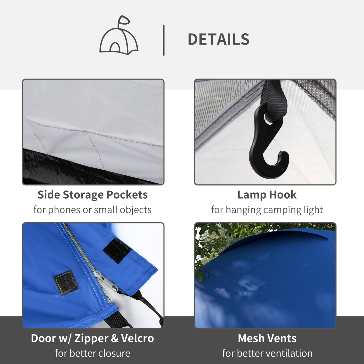 Outsunny Compact Camping Tent with Vestibule & Mesh Vents for Hiking Blue