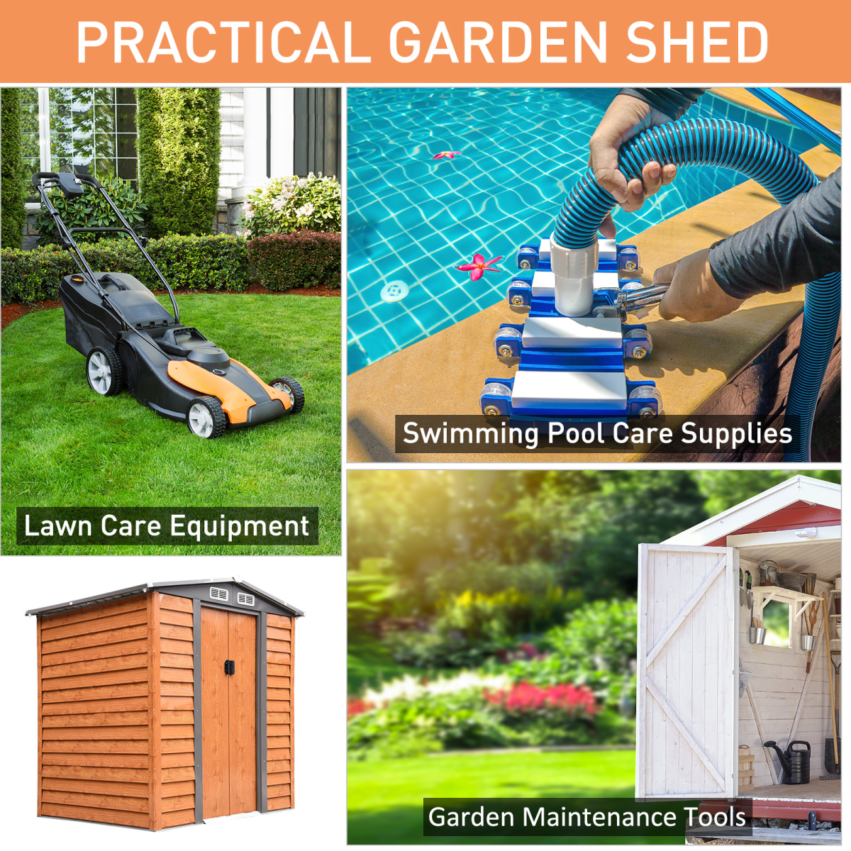 Outsunny 6x5ft Metal Garden Shed, Lockable Outdoor Storage Shed for Gardening Tools, 193L x 152W x 203H cm
