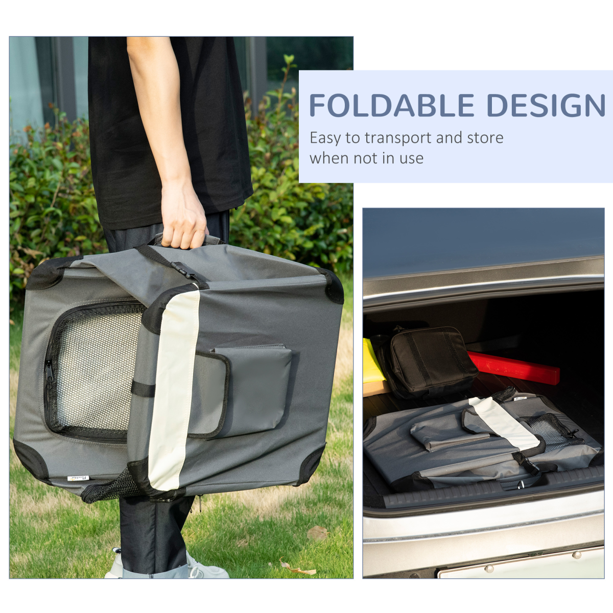 60cm Foldable Pet Carrier with Cushion for Mini Dogs and Cats, Grey