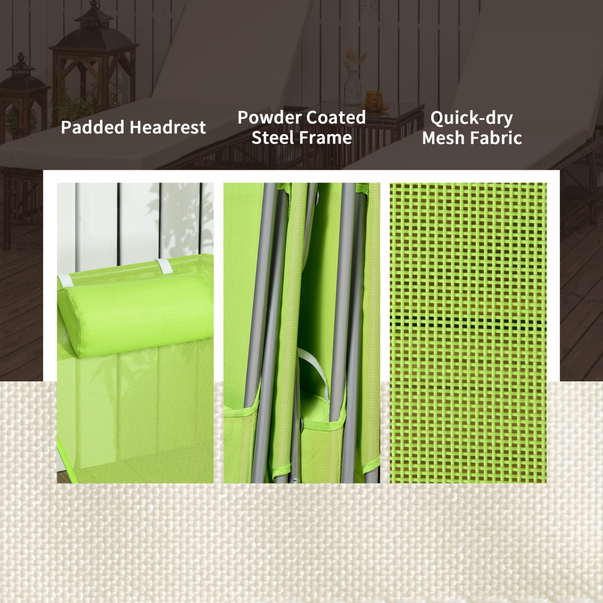 Outsunny Folding Sun Loungers Set of 2, Adjustable Backrest, Pillow, Green