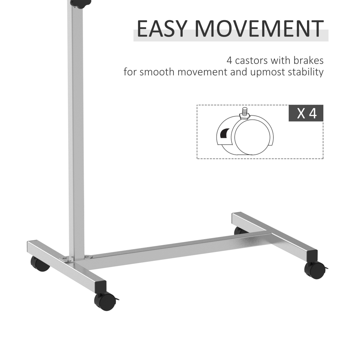 HOMCOM C-Shaped Mobile Sofa Bed Side Table with Adjustable Height, Casters and Locking Brakes