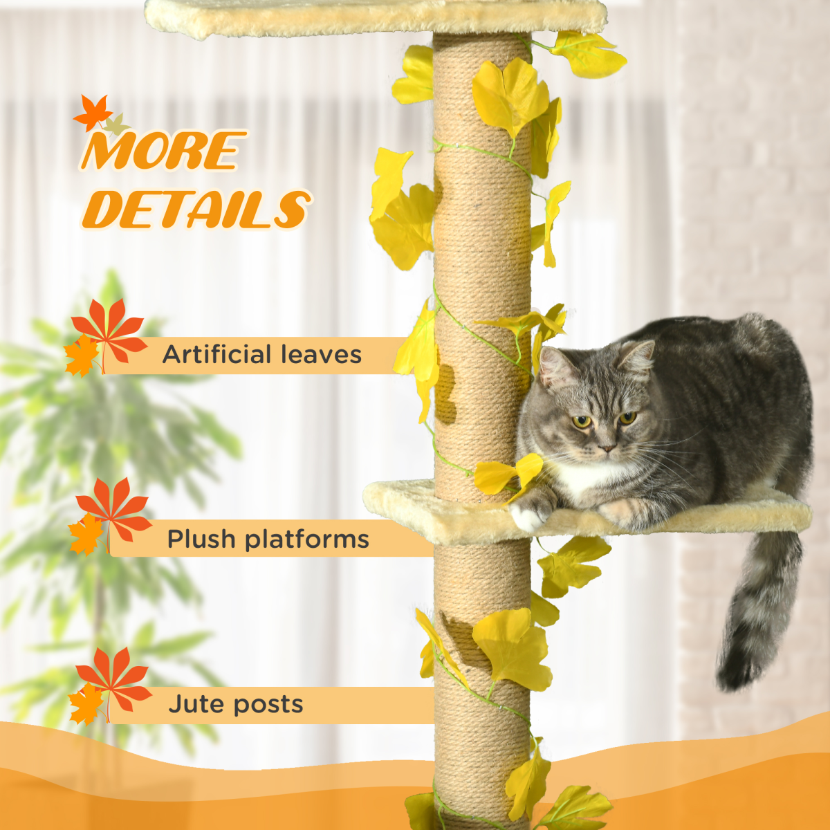 PawHut Adjustable Floor-to-Ceiling Cat Tree with Anti-Slip Kit