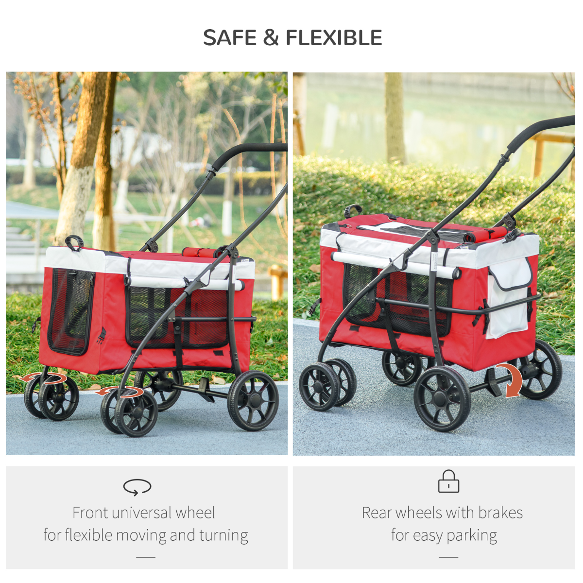 PawHut Foldable Pet Stroller with Detachable Carrier, Soft Padding, Red