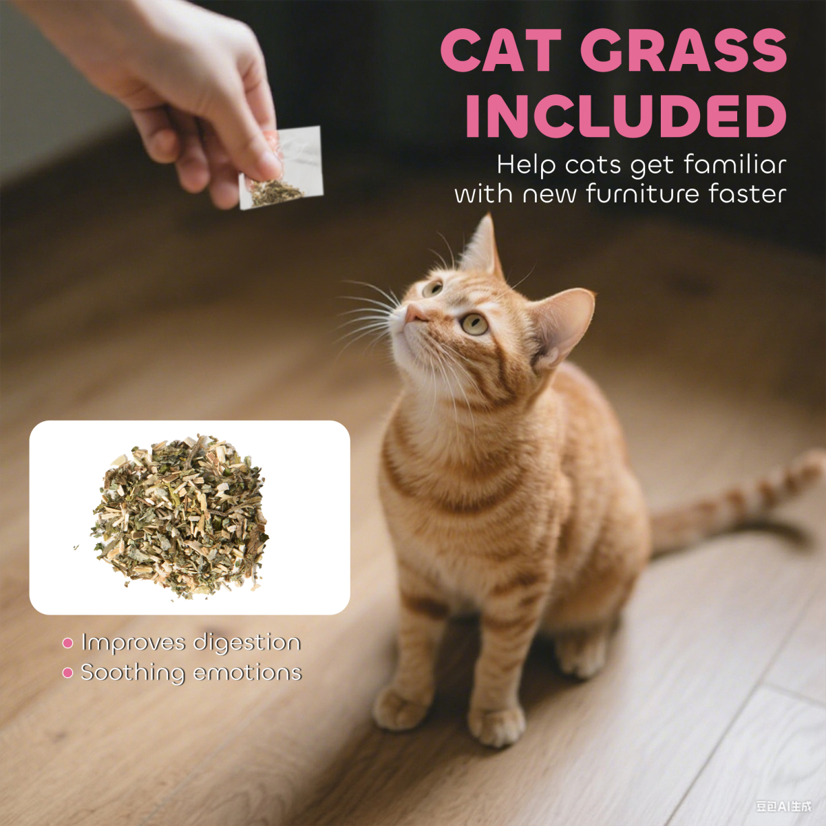 PawHut 2-in-1 Cat House & Scratcher with Cat Grass, Pink