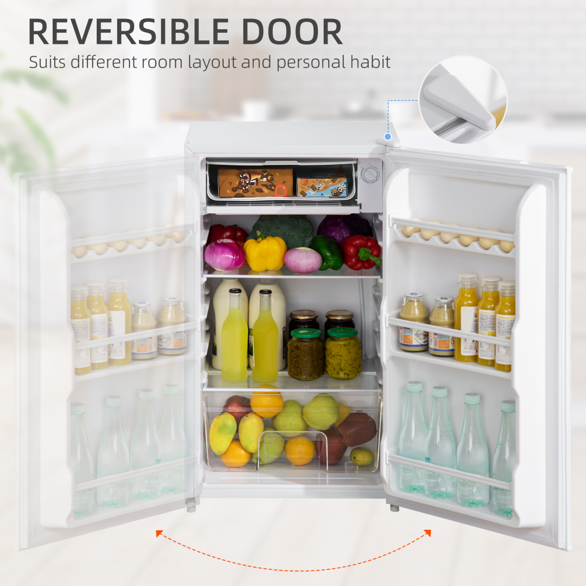 HOMCOM 91L Freestanding Under Counter Fridge with Chiller Box, Reversible Door, White