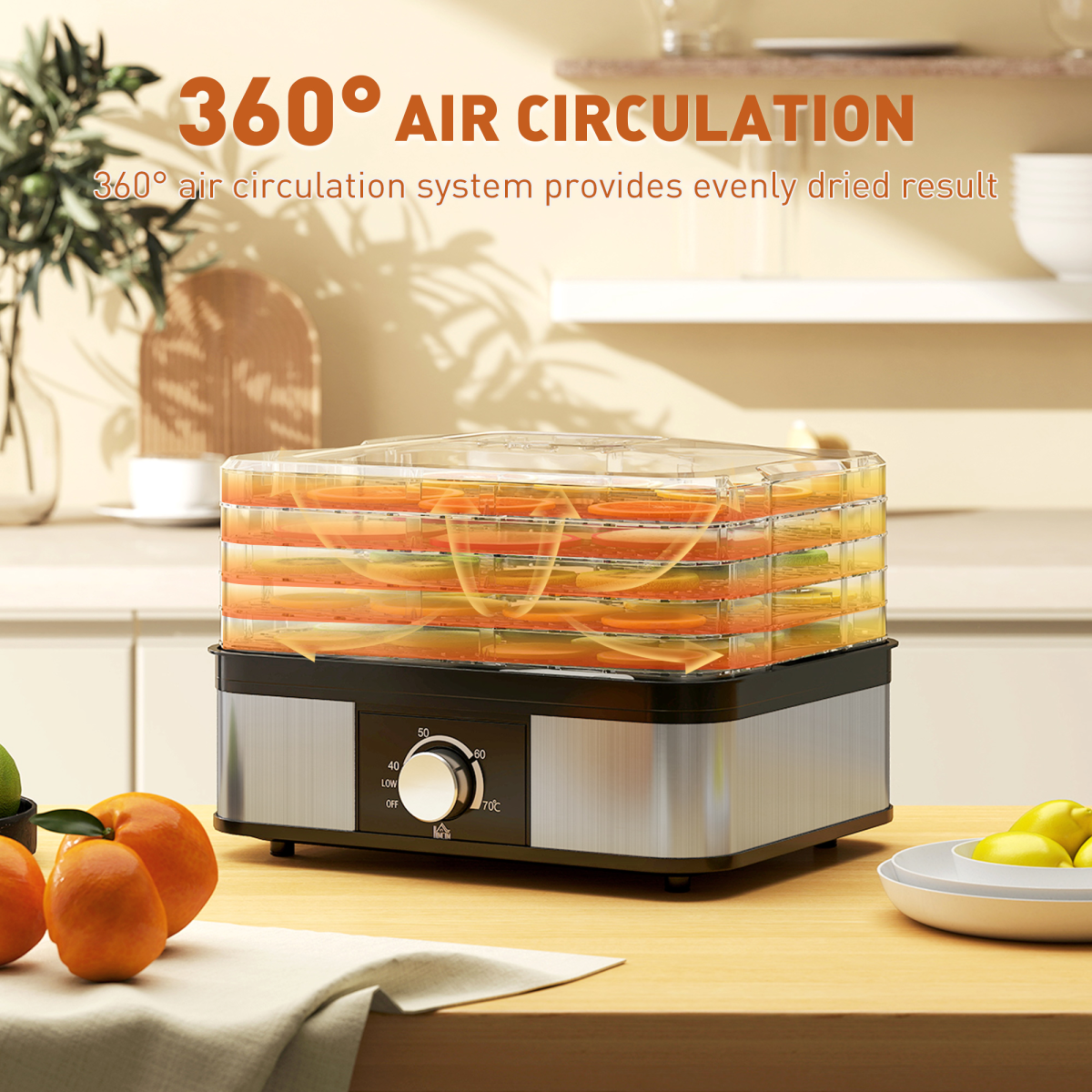 HOMCOM 5-Tier Food Dehydrator, 245W, Adjustable 35-70°C, Black