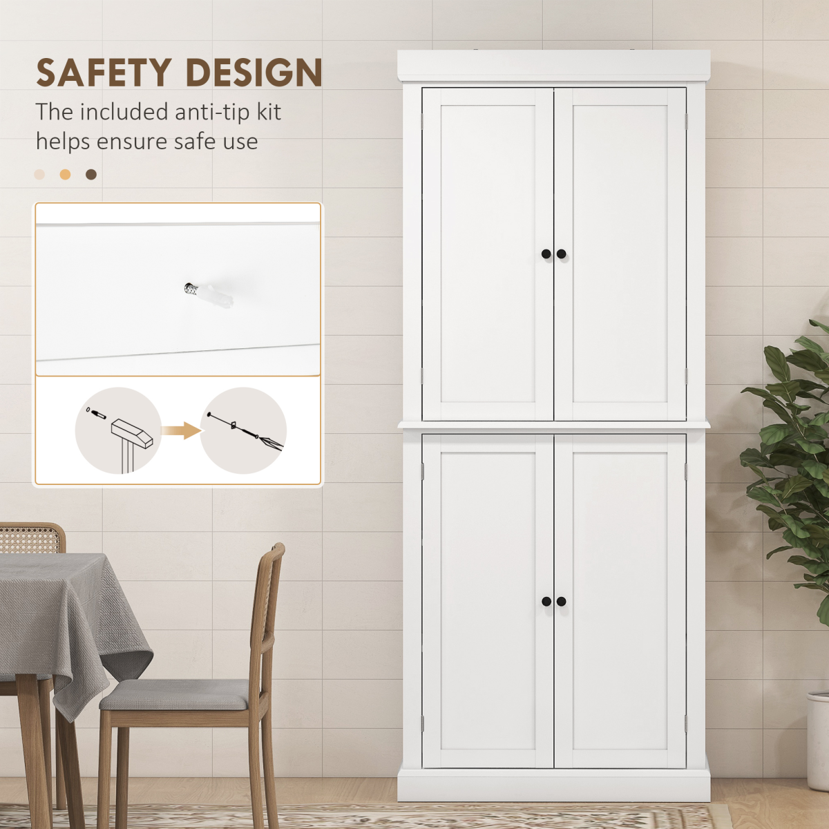 HOMCOM Freestanding Kitchen Cupboard, 6-Tier White Cabinet