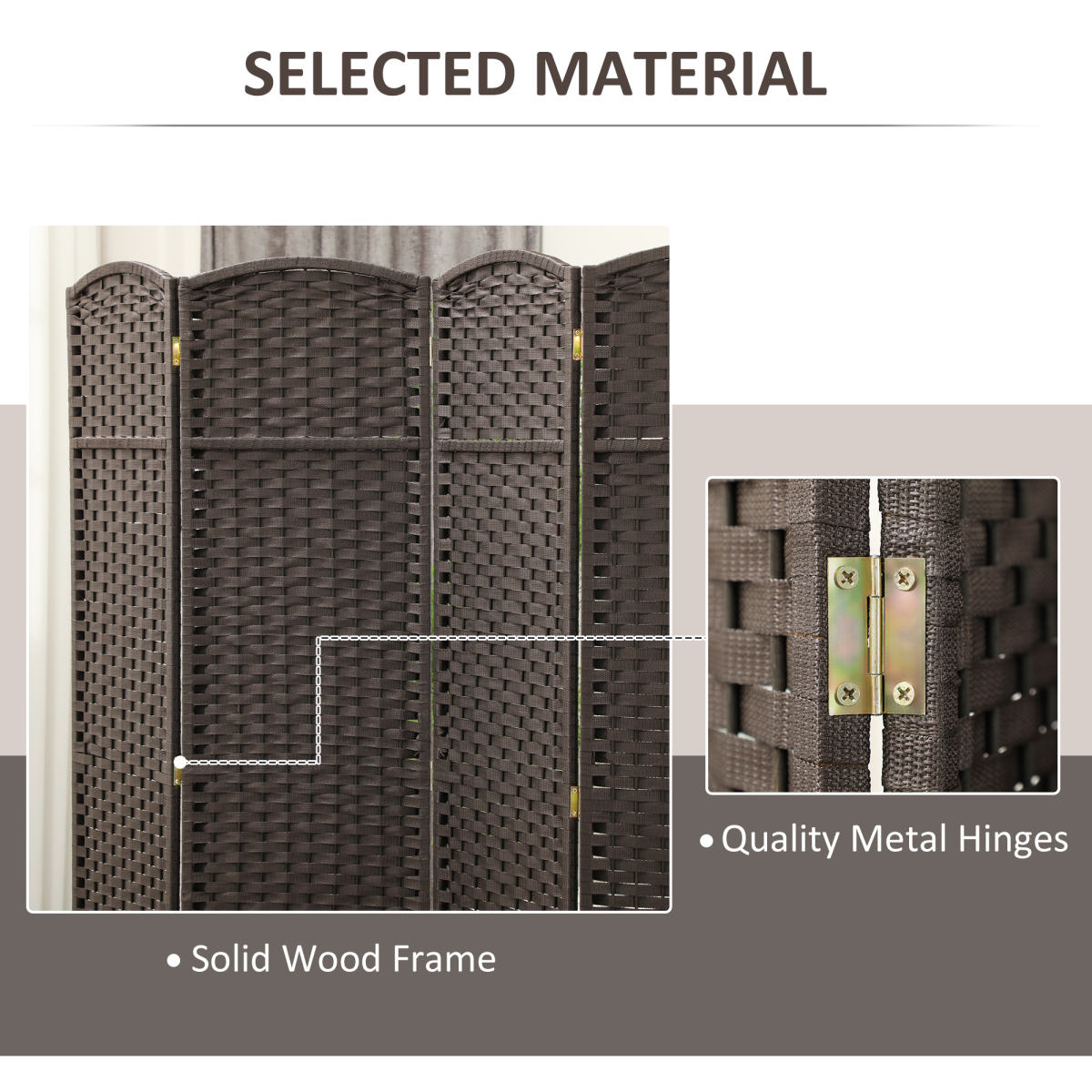 HOMCOM 4-Panel Folding Room Divider Privacy Screen, 160 x 170 cm, Brown