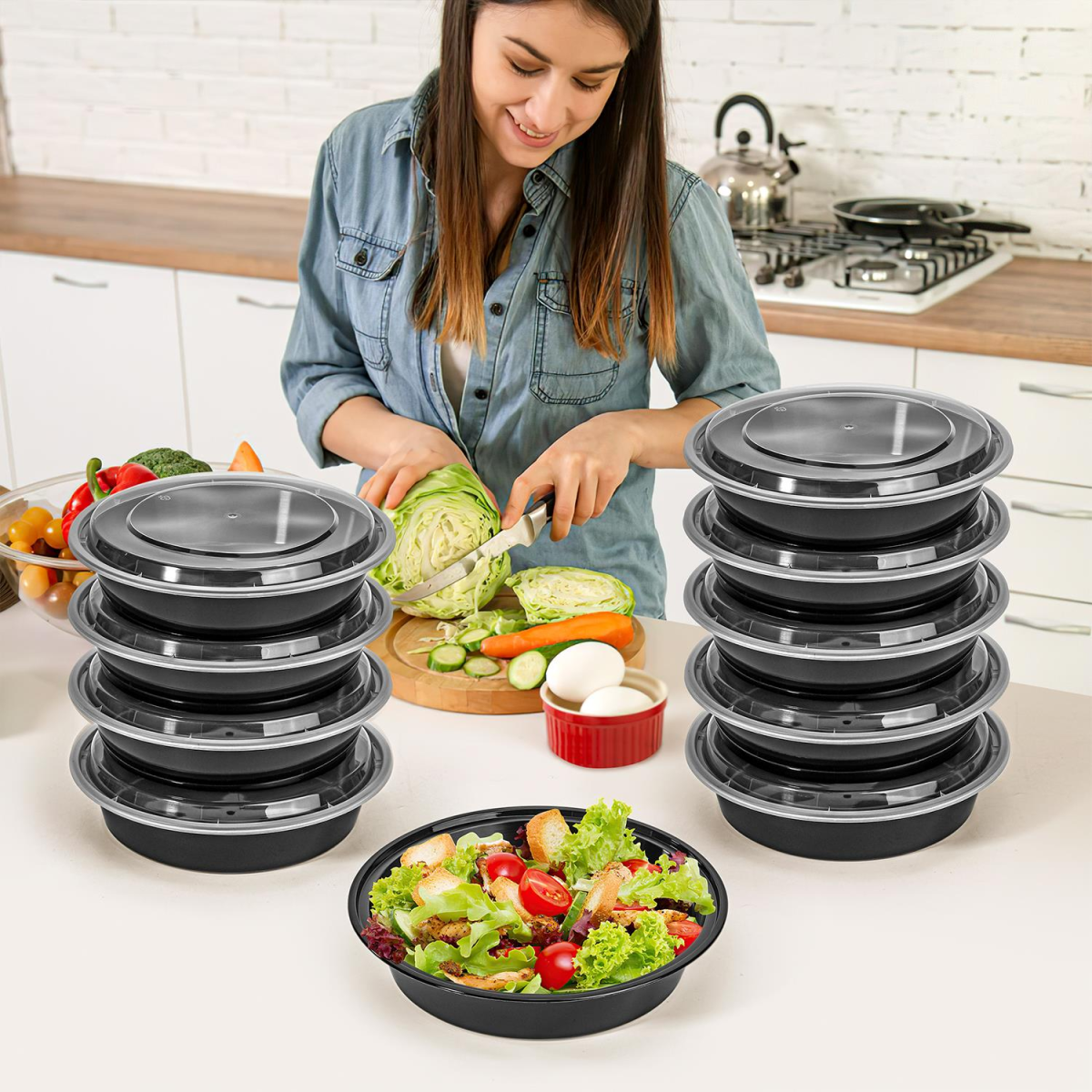 Vinsani 30 Pack Round 1-Compartment Meal Prep Containers with Airtight Leak-Resistant Lids, BPA-Free, Microwave, Freezer and Dishwasher Safe