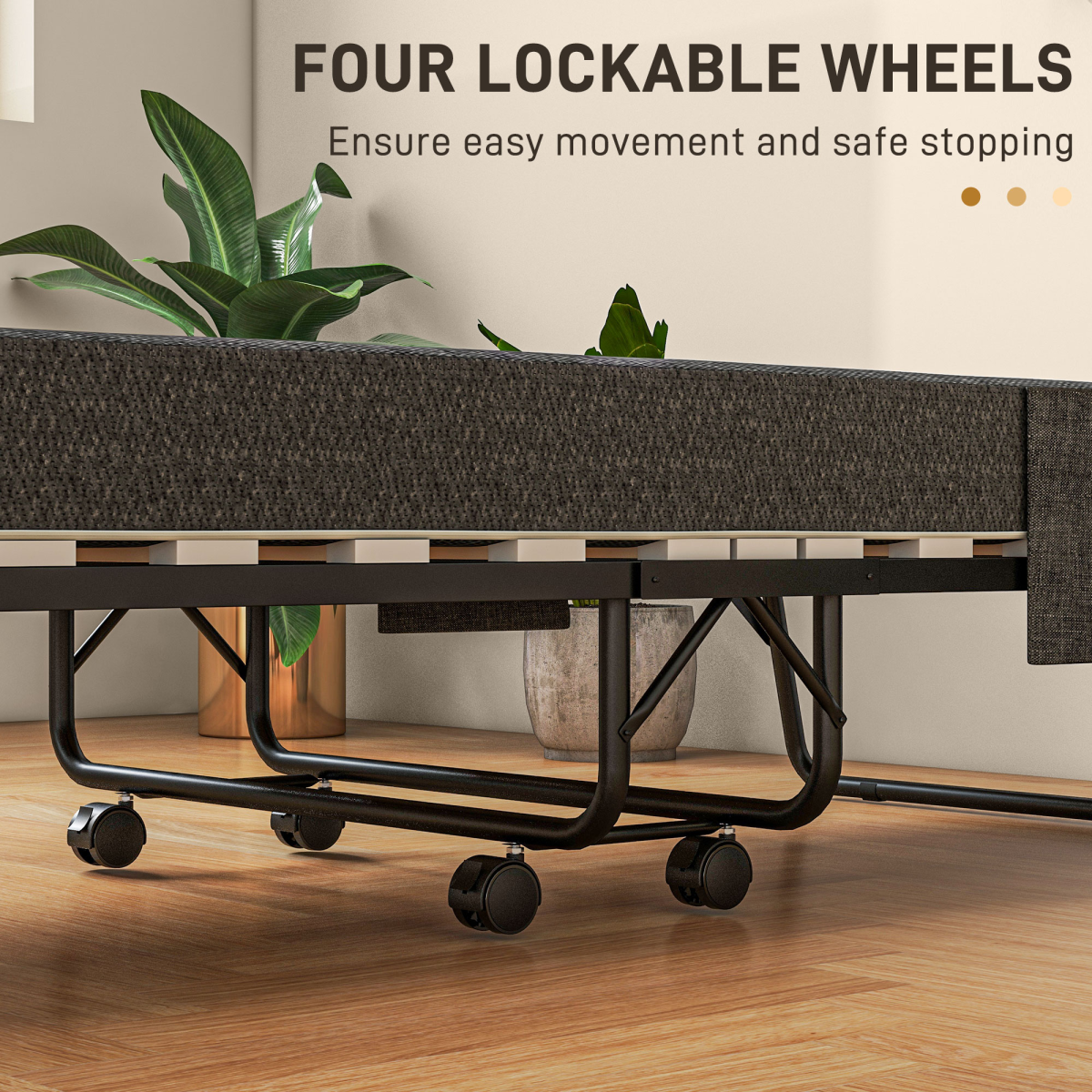 HOMCOM Foldable Guest Bed with Mattress, Lockable Wheels, Dark Grey