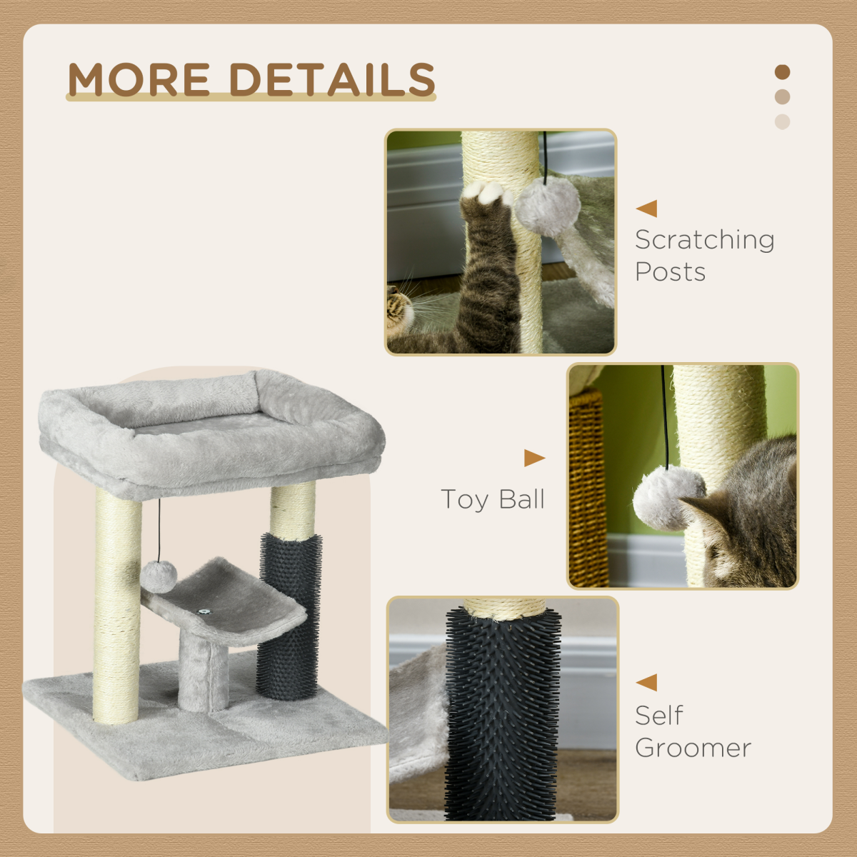 PawHut Small Cat Tree Tower with Bed, Perch, Scratching Posts, Self-Groomer & Toy