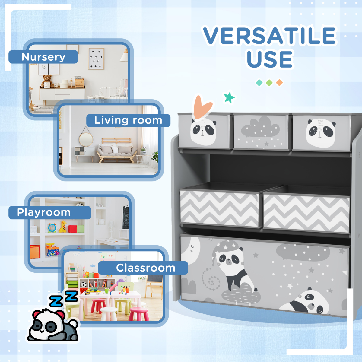 ZONEKIZ Kids Storage Unit with 6 Boxes, Grey Toy Organiser