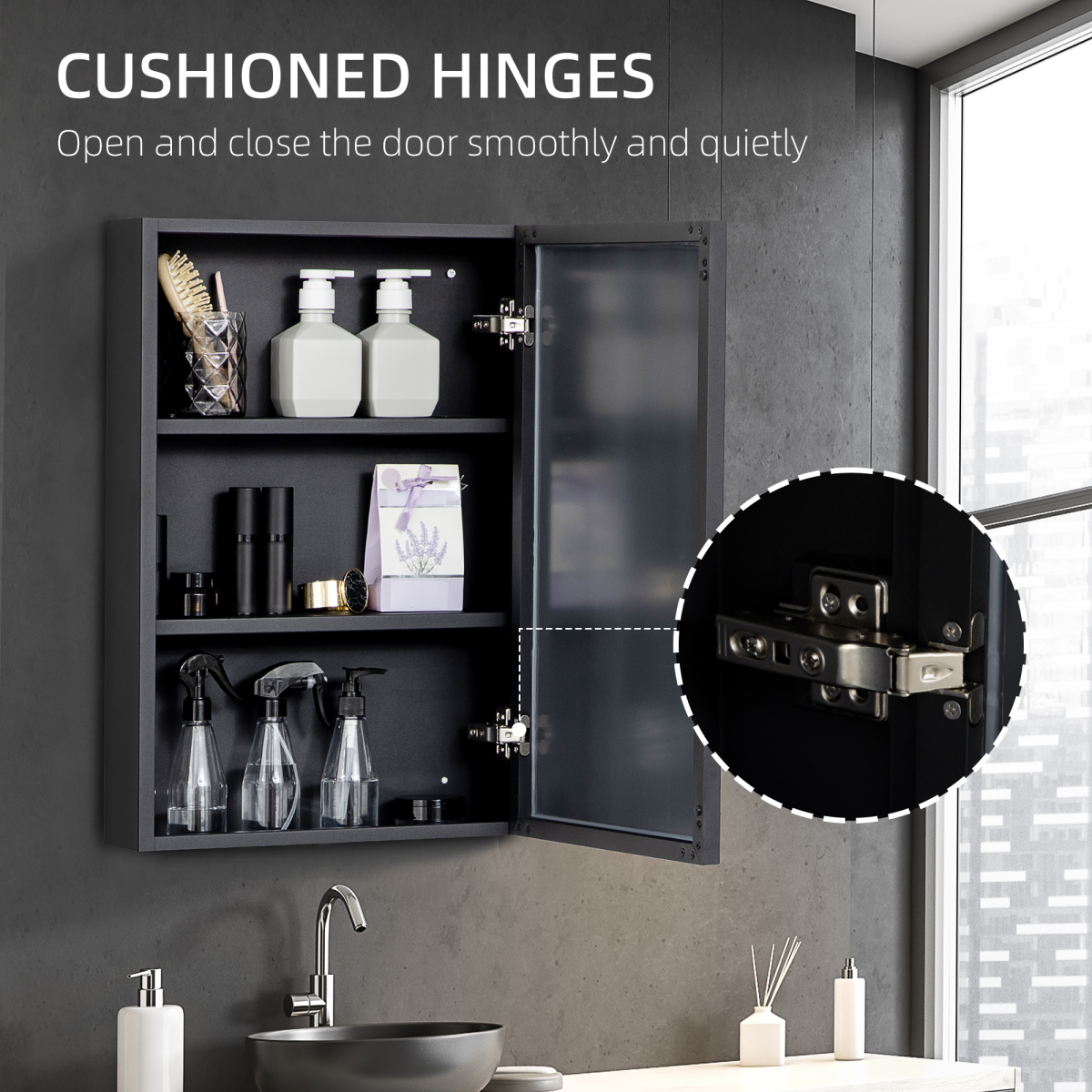 kleankin Wall-Mounted Bathroom Mirror Cabinet with Storage Shelves