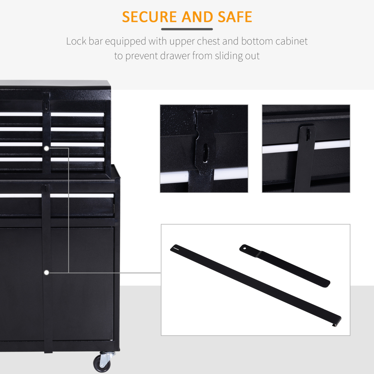 DURHAND Steel Rolling Tool Cabinet with 4 Drawers, Duo-Door Tool Chest on Wheels, Black