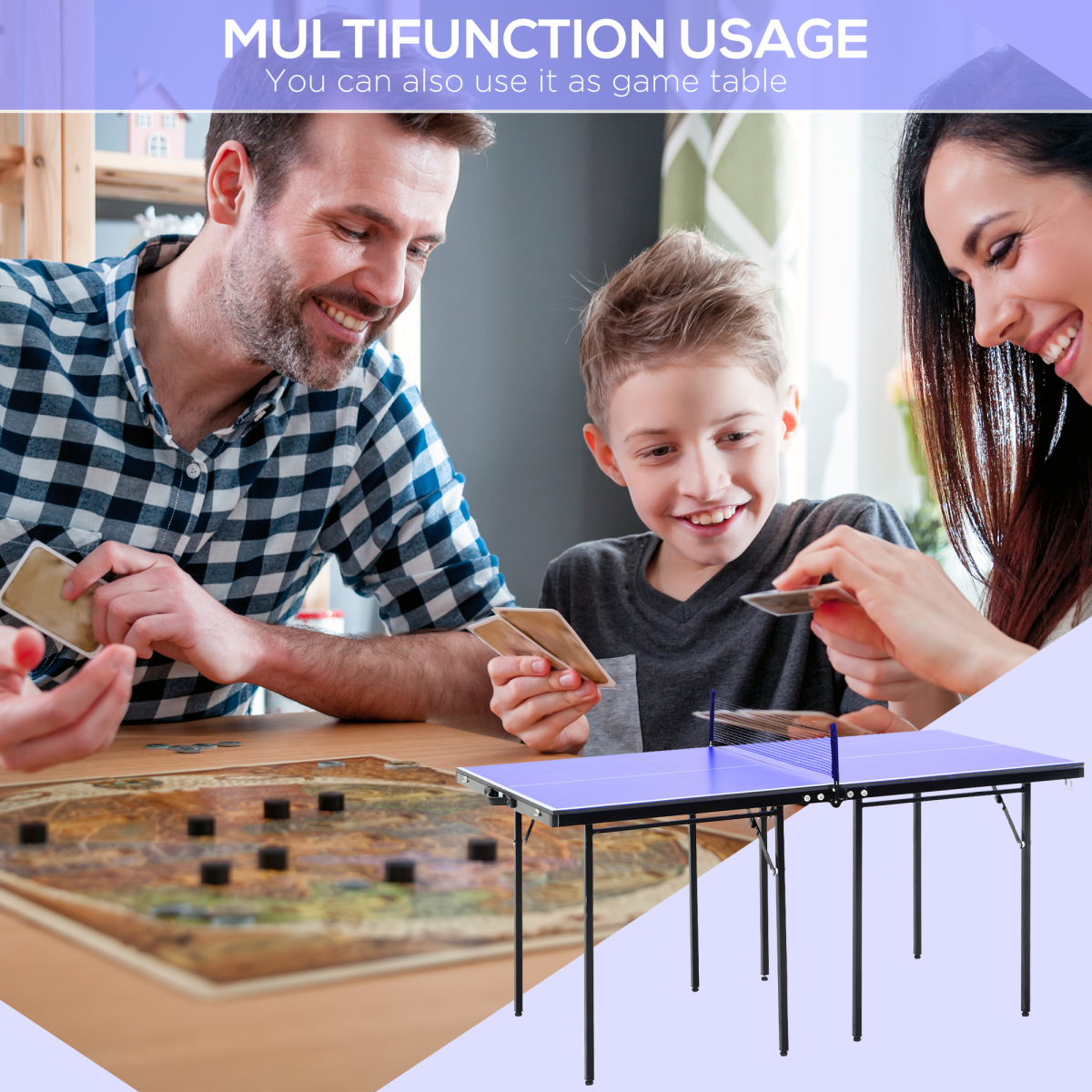 Folding Mini Table Tennis Set with Net, Portable Foldable Ping Pong Table, MDF with Steel Support and Legs