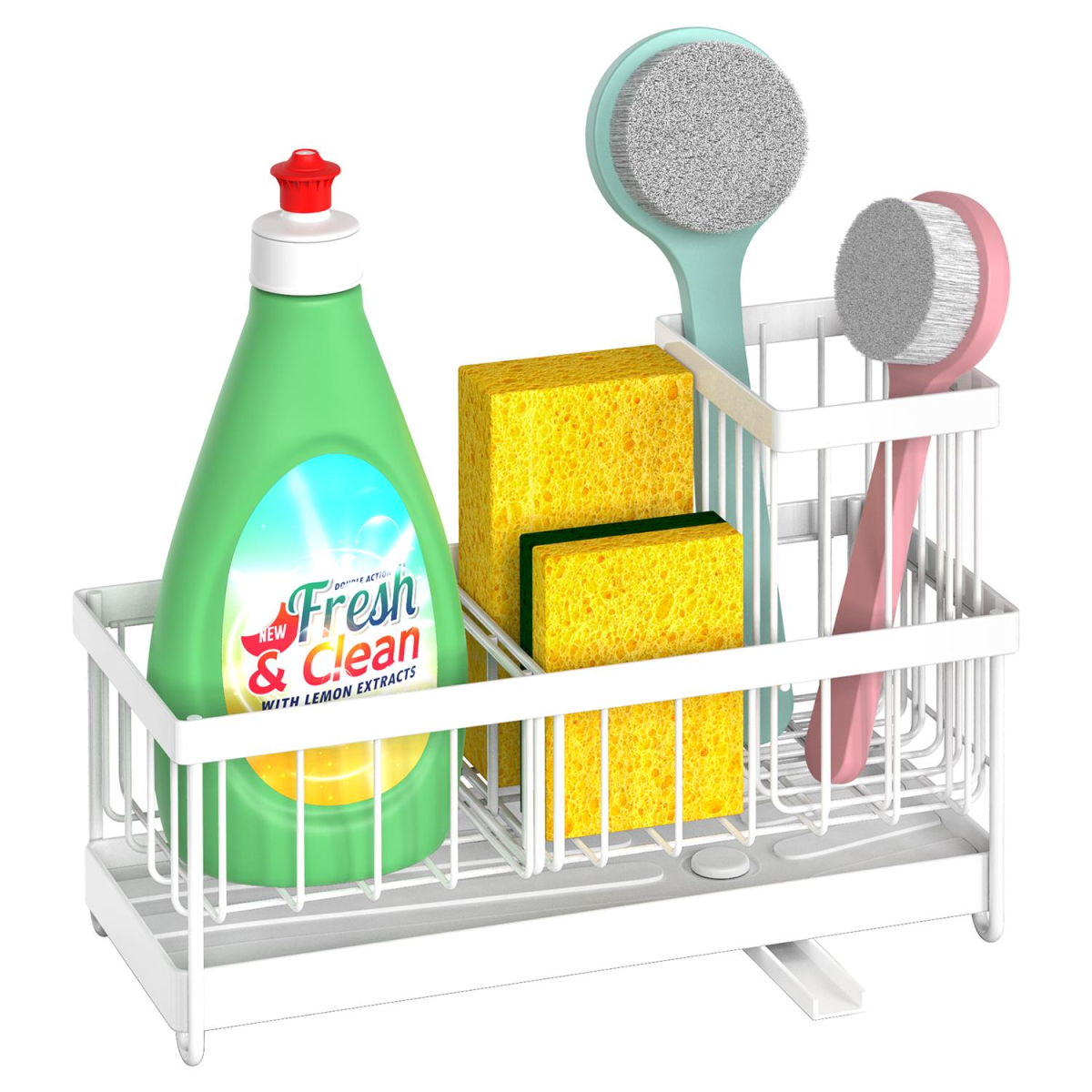 Vinsani White Sink Sponge Holder with Removable Dividers and Compartments
