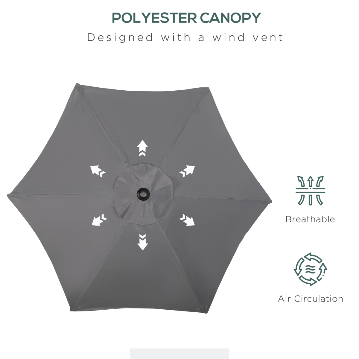 Outsunny 1.96m Dark Grey Outdoor Parasol Patio Umbrella with Aluminium Frame and 6 Steel Ribs