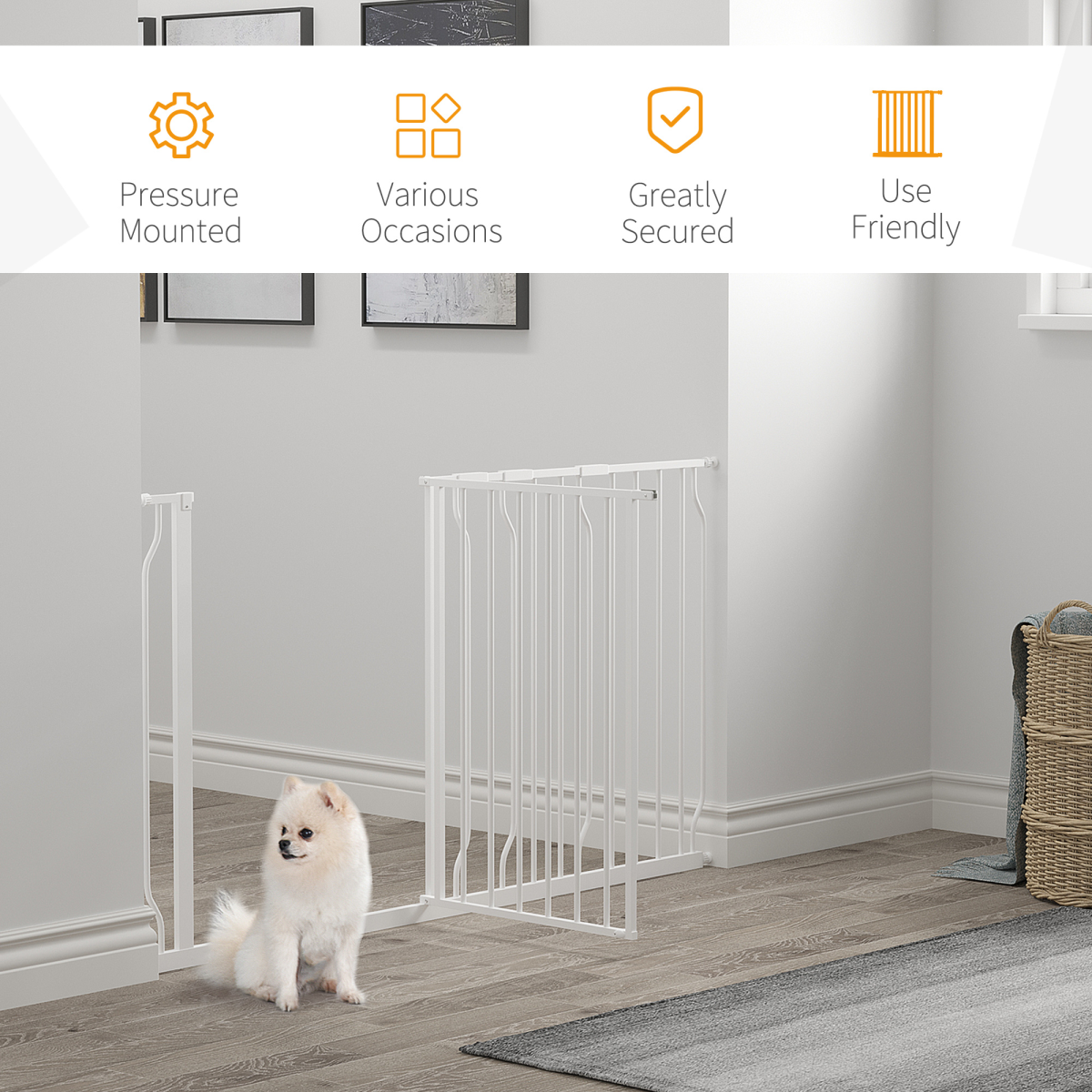 Adjustable Metal Pet Safety Gate for Doorways, White, 75-145cm