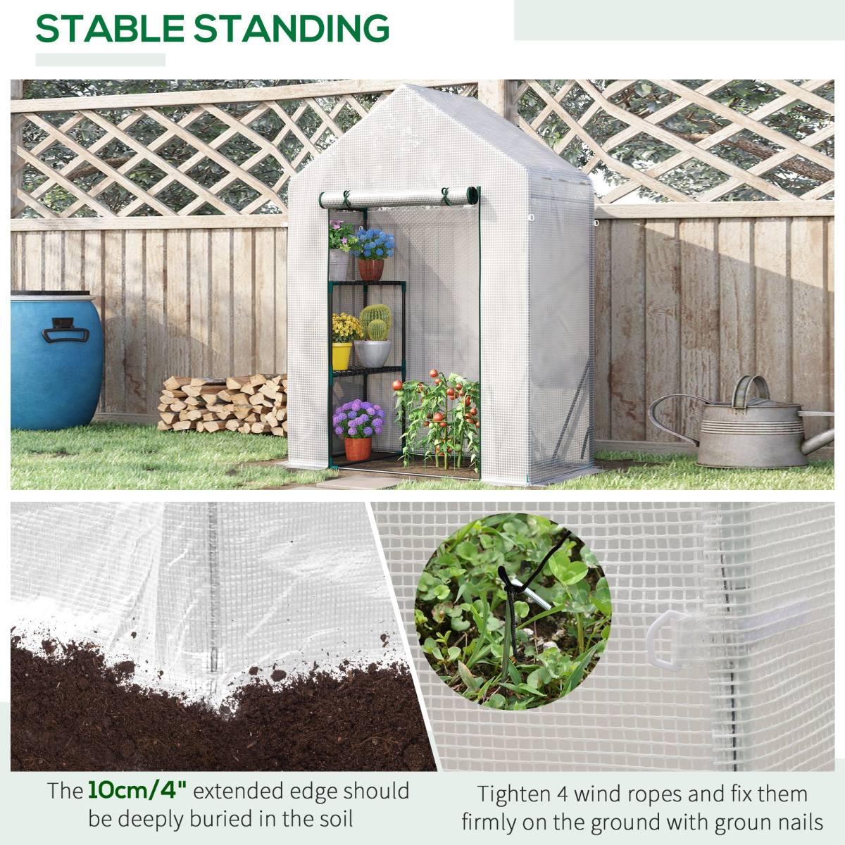 Outsunny Portable Outdoor Greenhouse with Roll-Up Door and 2 Wire Shelves