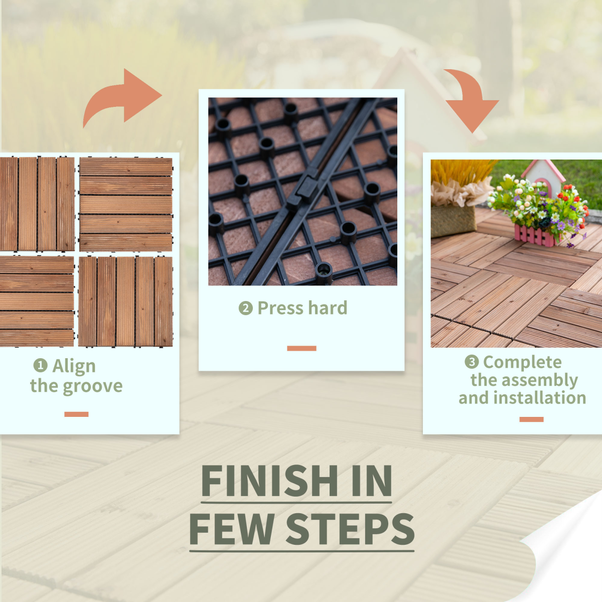 Outsunny 27-Piece Solid Wood Interlocking Deck Tiles DIY Flooring Set