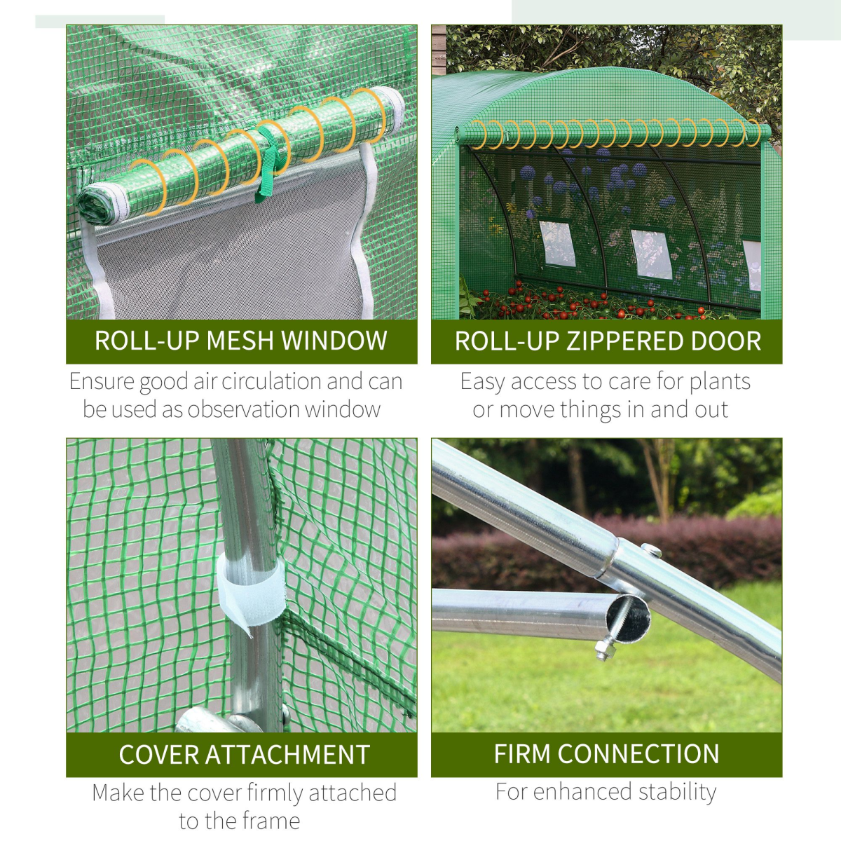 Outsunny 4 x 3 x 2 m Walk-In Tunnel Greenhouse with Roll-Up Door and 6 Windows