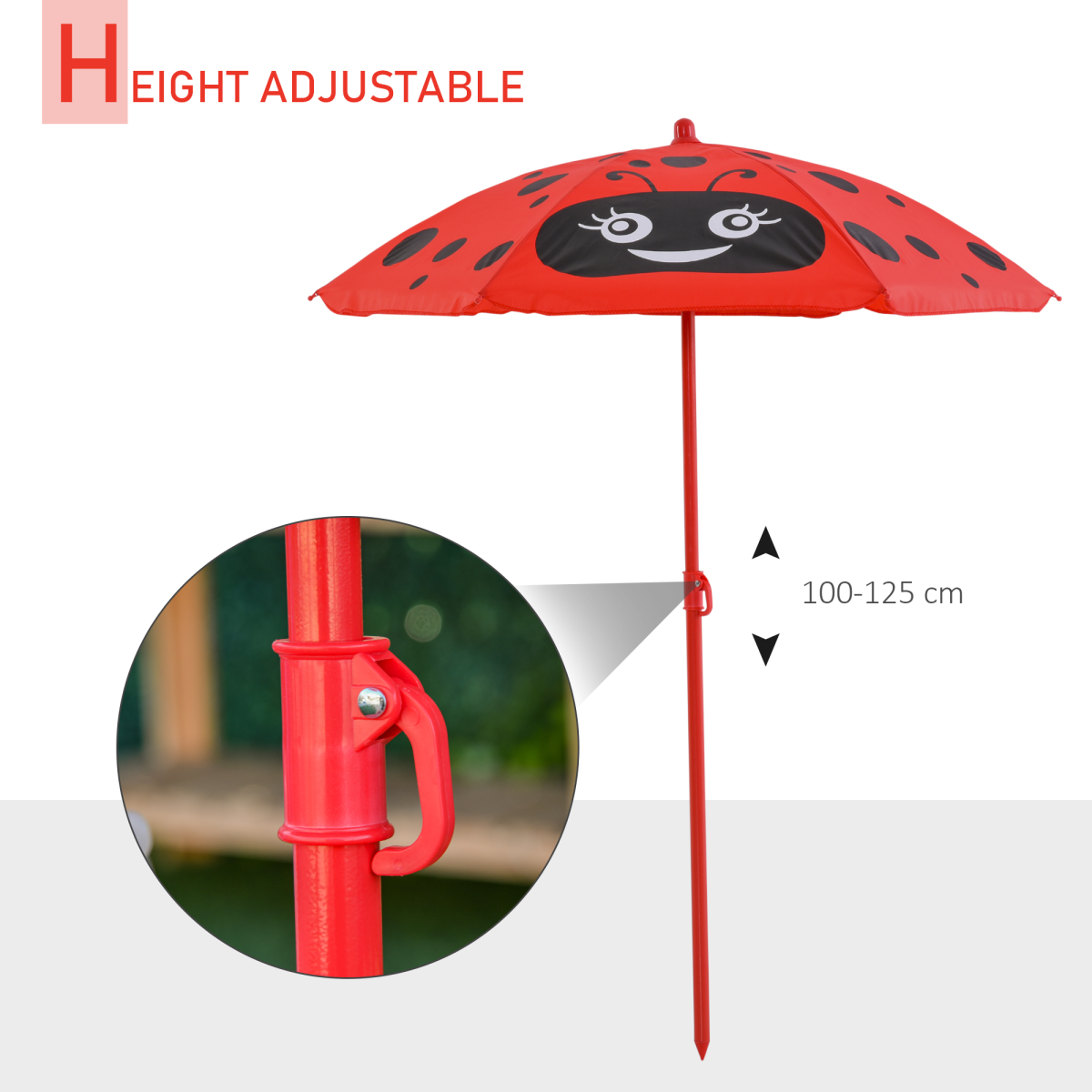 Kids 4-Piece Folding Picnic Table and Chair Set, Ladybird Parasol