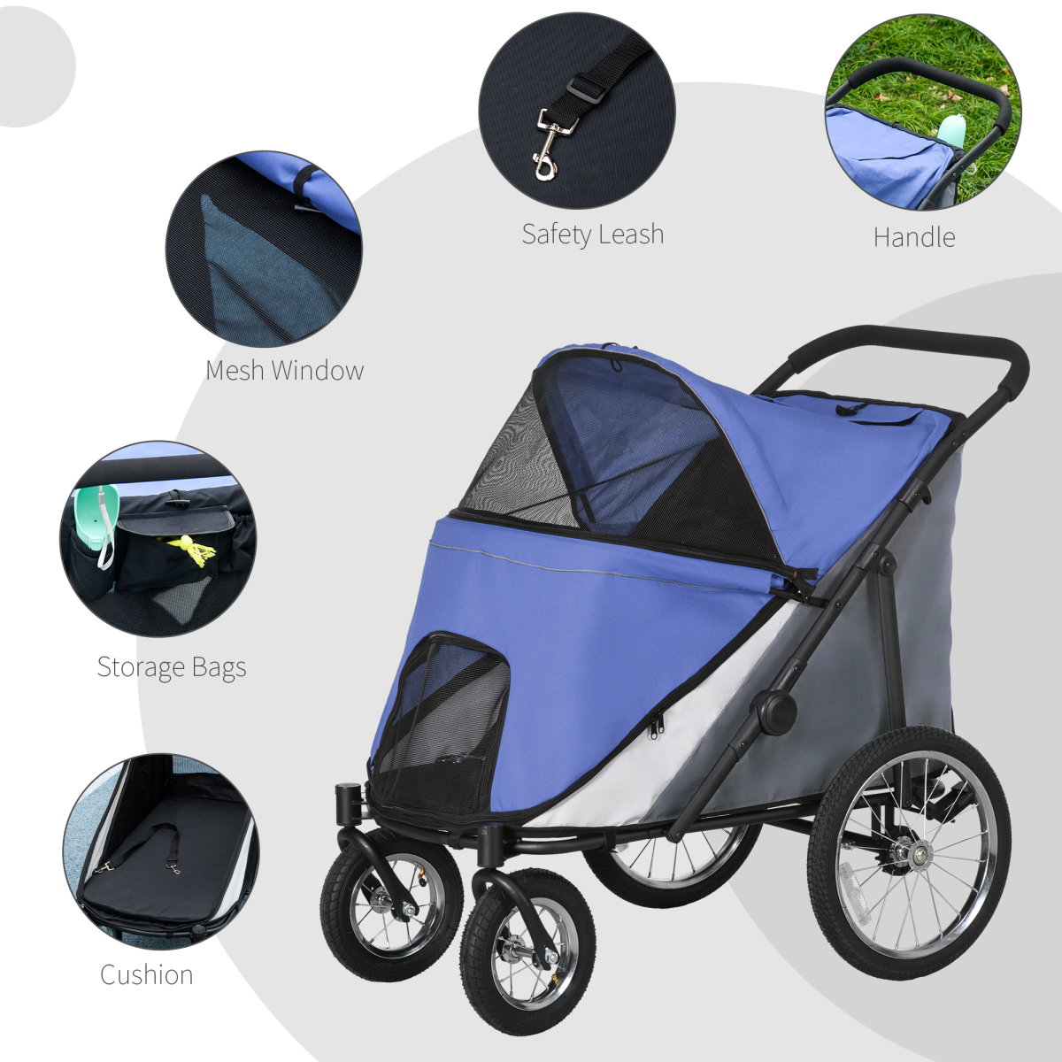 PawHut Foldable Large Dog Stroller with Cushion, Blue