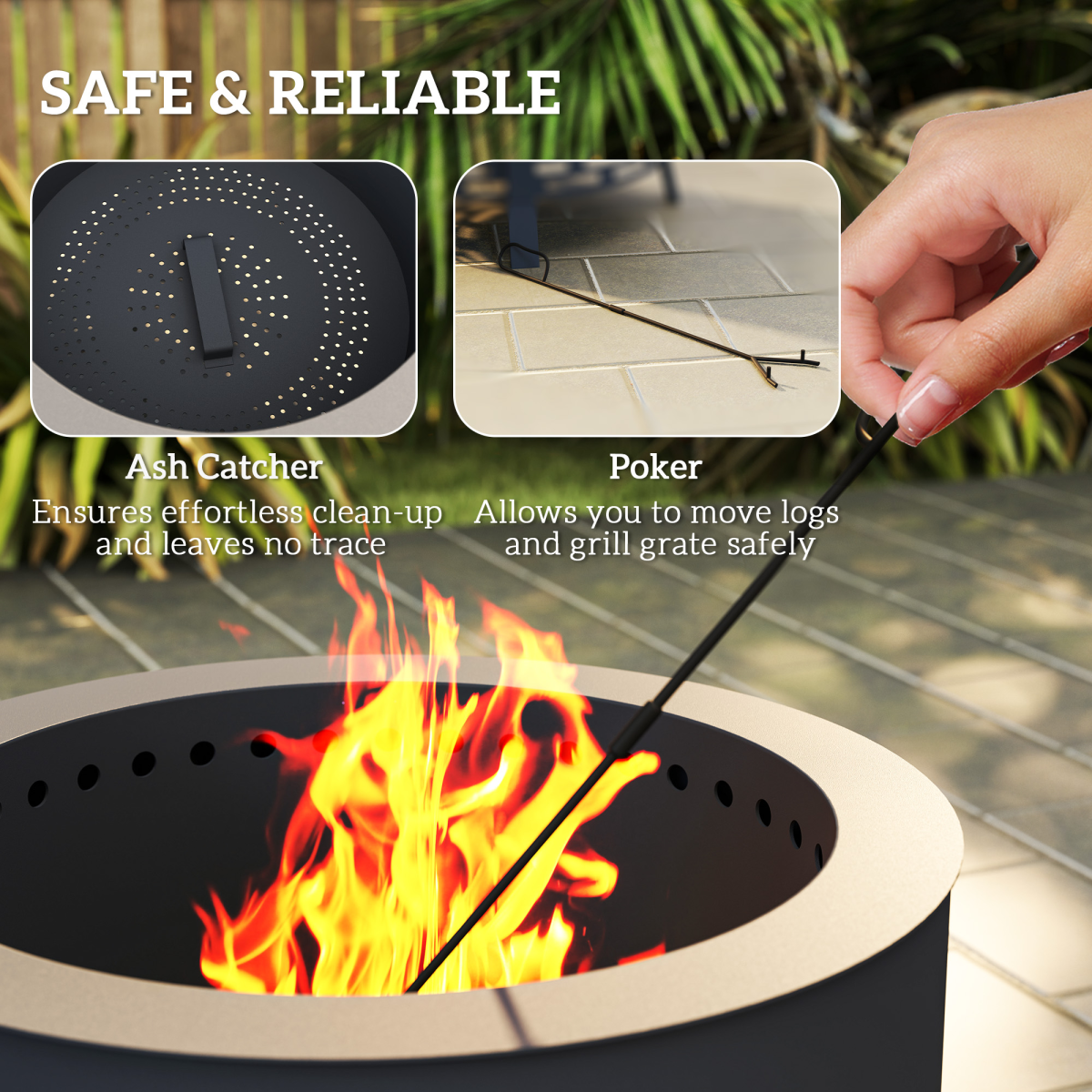 Outsunny 58cm Portable Round Fire Pit with Grill Grate, Black