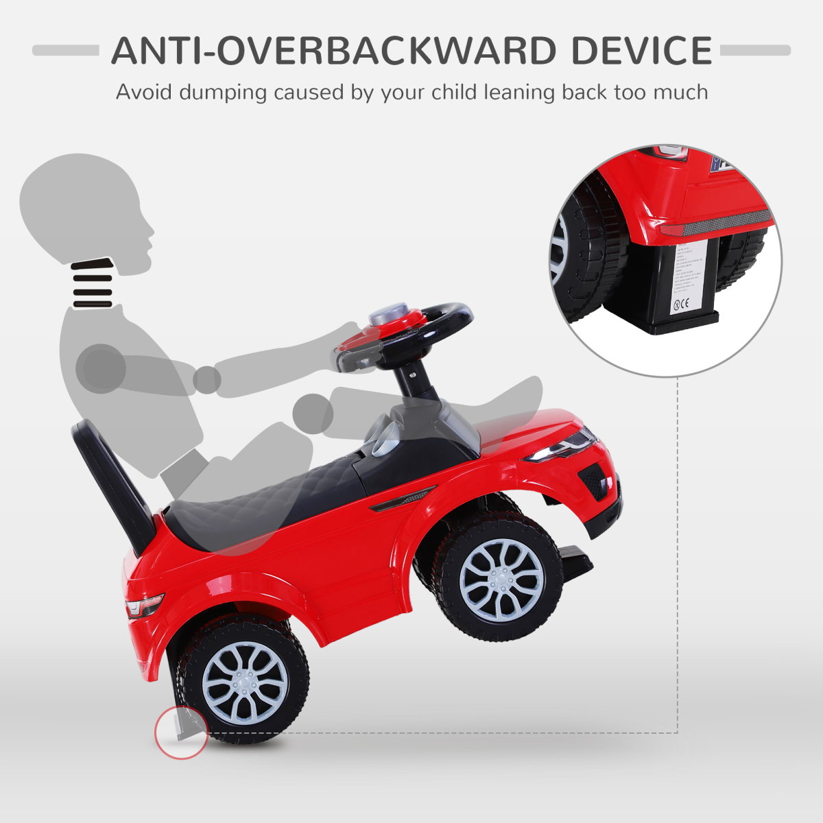 HOMCOM 3-in-1 Foot-to-Floor Ride On Car Toddler Slider with Steering Wheel and Horn, Red