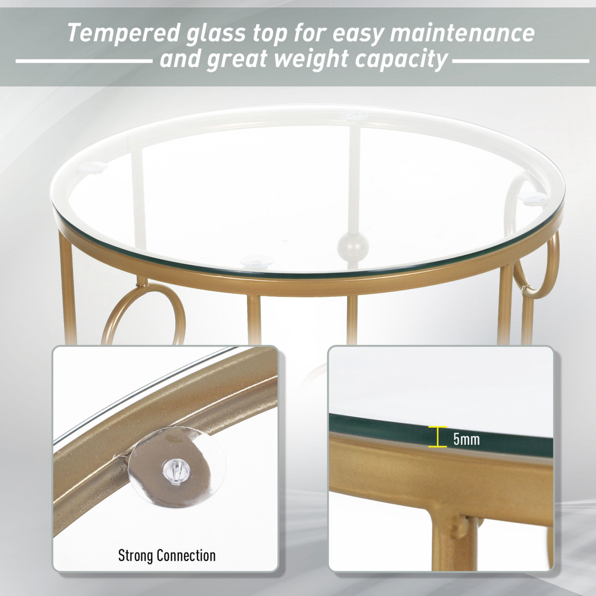HOMCOM Set of 2 Gold Nesting Coffee Tables, Tempered Glass Top