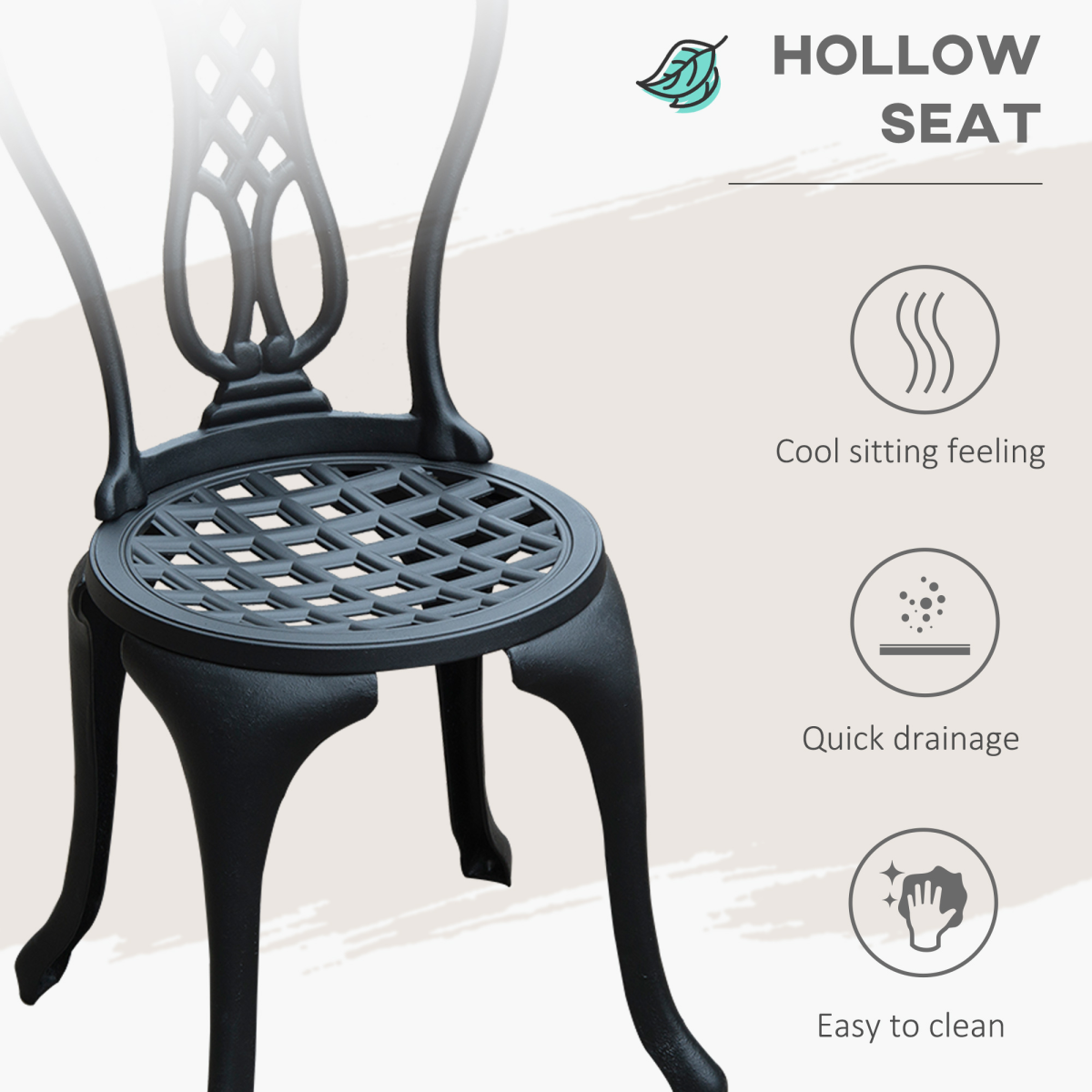 Outsunny 3-Piece Cast Aluminium Bistro Set, 2 Chairs and Table