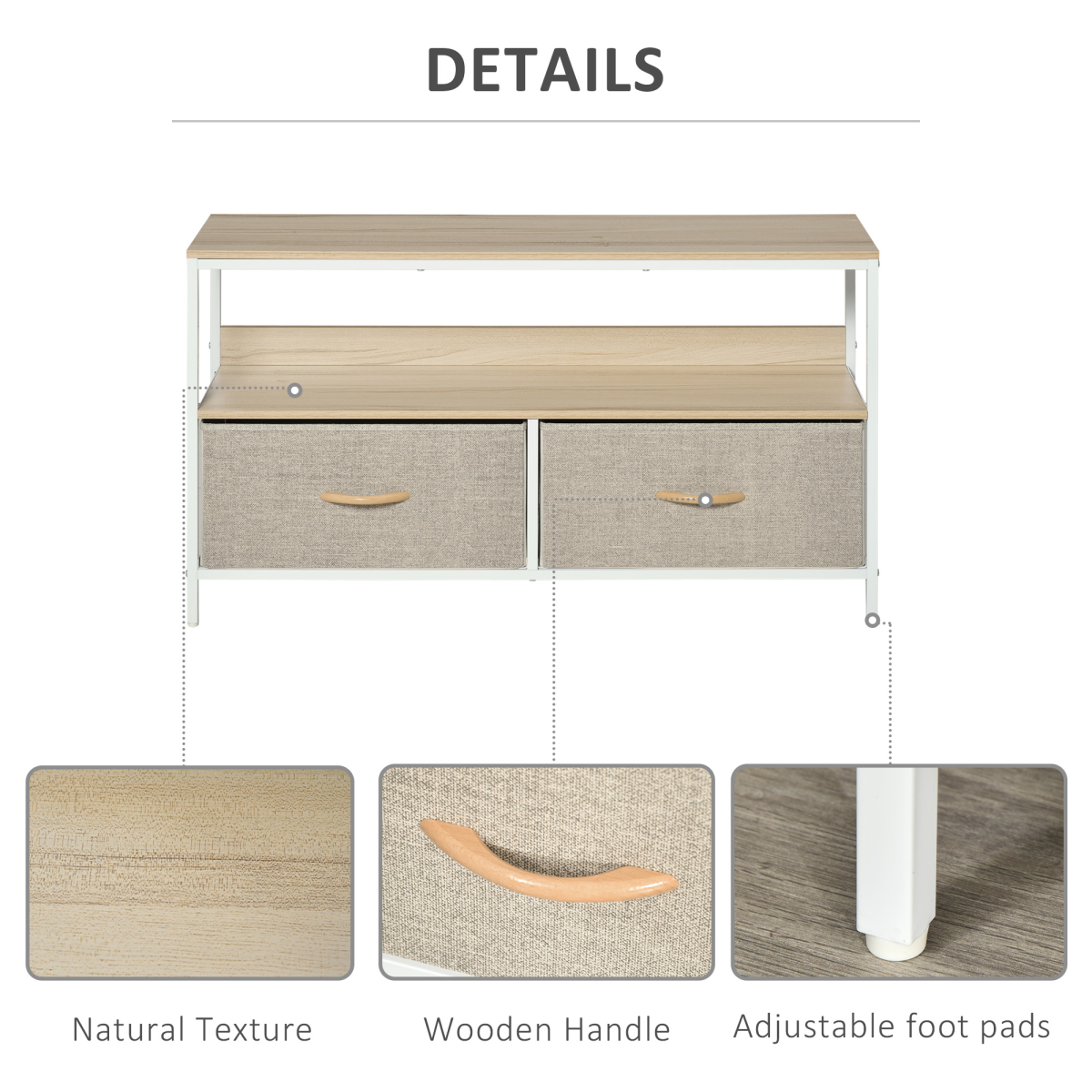 HOMCOM TV Cabinet with 2 Foldable Linen Drawers, Maple Colour